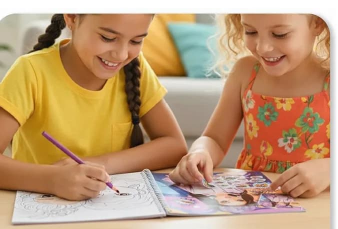Girls aged 7 to 10 working on a craft project